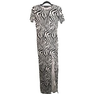 Boohoo Black and White Zebra Maxi Dress w/ High Slit Size 12